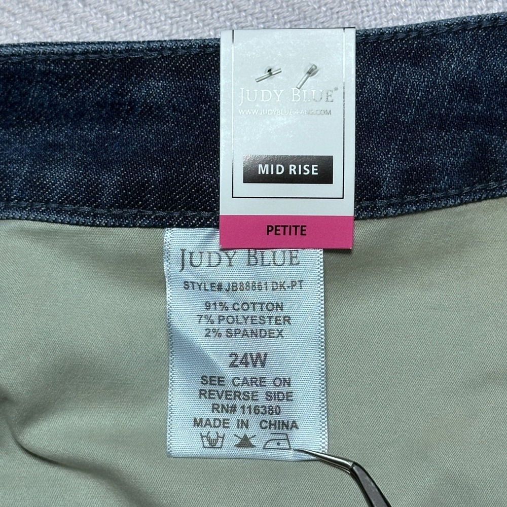 NEW Judy Blue Straight Leg Jeans Women 24W Petite Tummy Control Mid Rise Dark - Picture 5 of 14